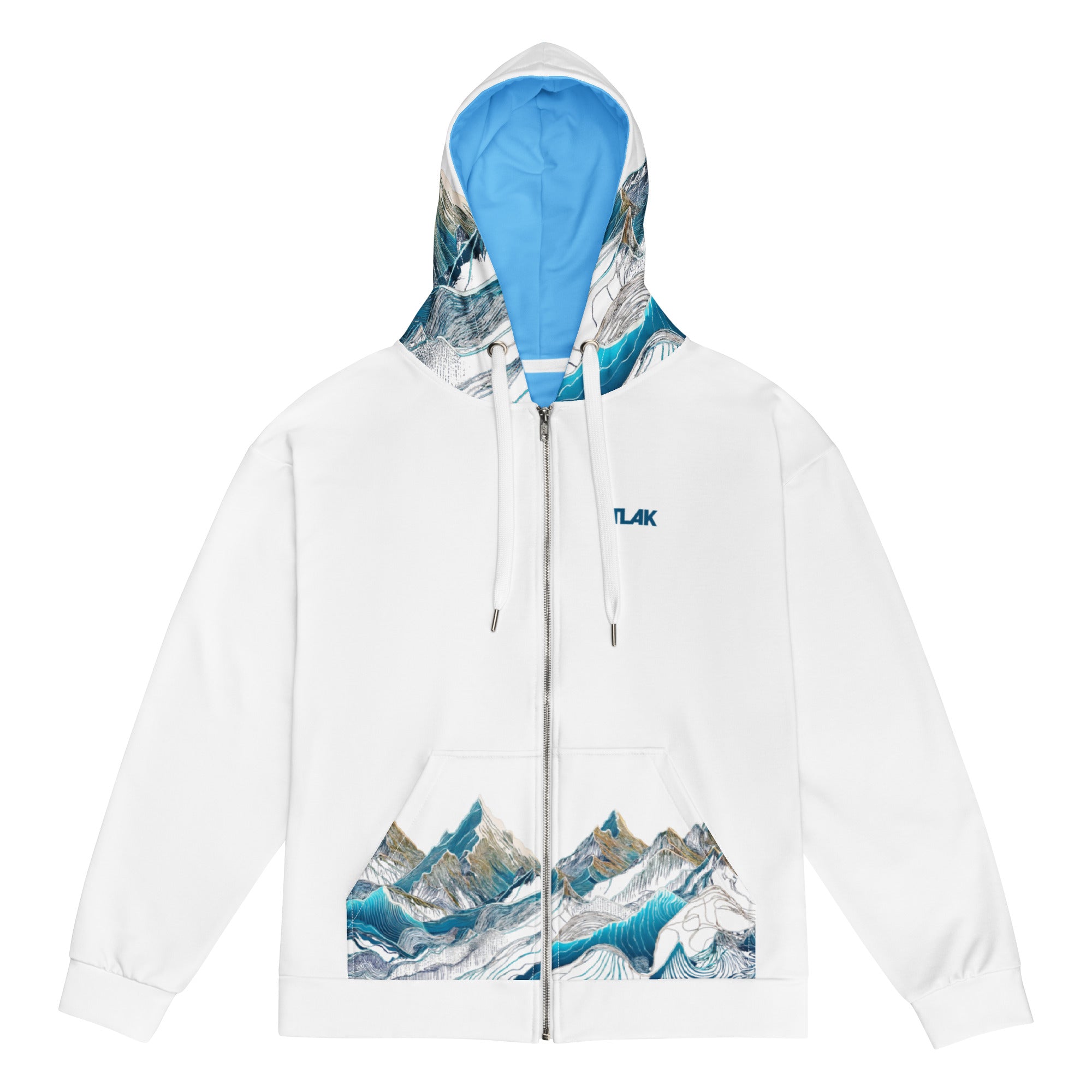 Hoodie premium zip Mountains white