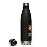 Stainless steel thermo bottle black with brown logo